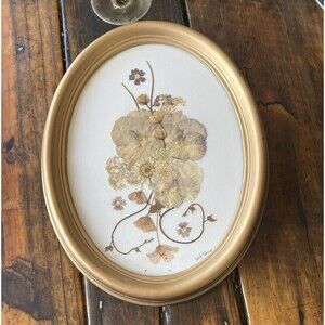 Vintage Victorian Desert Pressed Flowers Framed Art Piece. USA. Artisan Made.